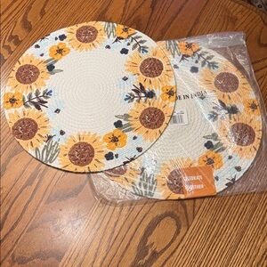 Two Sunflower Round Woven Table Center Piece Mat Floral Yellow 16” hot plate